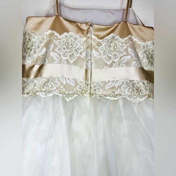 David’s Bridal Ivory and Champagne Flower Gurl Tulle Dress SZ 4 ! - Picture 5 of 9